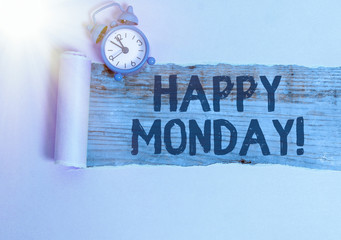 Text sign showing Happy Monday. Business photo text telling that demonstrating order to wish him...