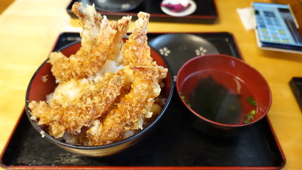 Japanese fried rice and bean paste soup