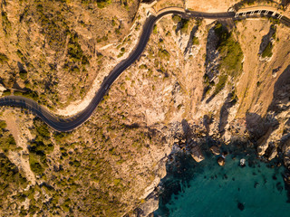Aerial of winding coastal road