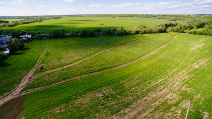 field and road from a bird's eye view