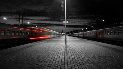 Plakat tracks and trains at night