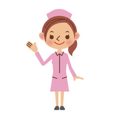 片手を上げて案内する看護師（ナース）