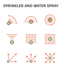 Water sprinkler spray  icon set for automatic sprinkler system graphic design element.