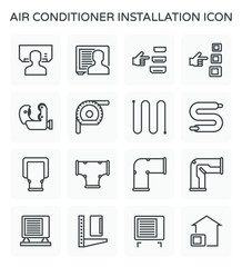 Air conditioner installation vector icon set design, editable stroke.