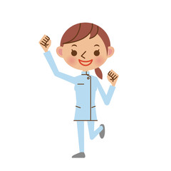 ガッツポーズをする介護士の女性