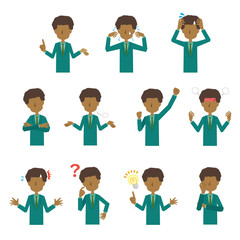 会社員　男性　スーツ　アフリカ系　人物　ポーズ　セット