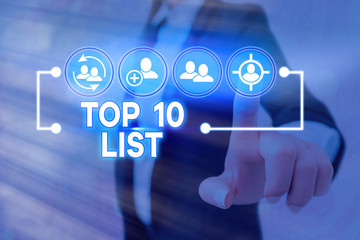 Conceptual hand writing showing Top 10 List. Concept meaning the ten most important or successful...