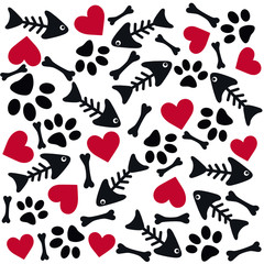 Animal bone, paw, heart, skeleton fish, vector, art, illustration