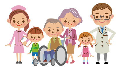 医療スタッフと患者家族イメージ（医者・看護師・患者家族）