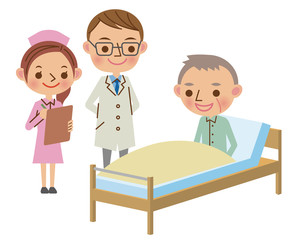 回診で患者から話を聞く医師と看護師