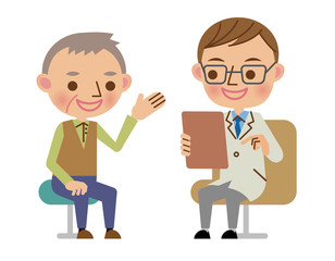 問診で医者に病状を説明する患者