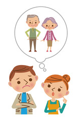 親の介護について悩む若い夫婦