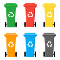 Colorful Recycle Bins Set for Utilization of Garbage. Saving Of The Environment Vector Illustration