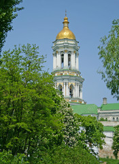 In the Kiev-Pechersk Lavra in the spring. Large bell tower