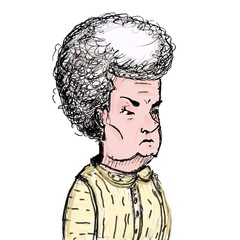 Hand drawn sketch of cartoon character old woman with curly hair Isolated On white