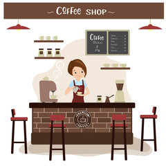 Female barista or waiter at the bar in the cafe,restaurant or coffee shop interior