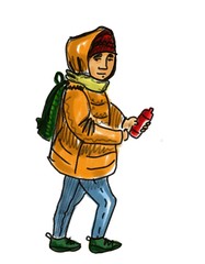 Naklejka premium Hand drawn sketch of cartoon character young street artist standing with spray paint Isolated On white