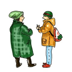 Naklejka premium Hand drawn sketch of young couple of man and woman standing and talking Isolated On white