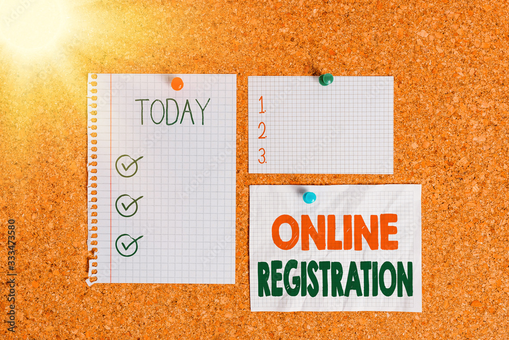 Fototapete text sign showing online registration. business photo text system for subscribing or registering via