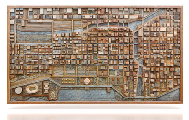 Architectural model, wooden model, stylized urban representation, 3d rendering, 3d illustration