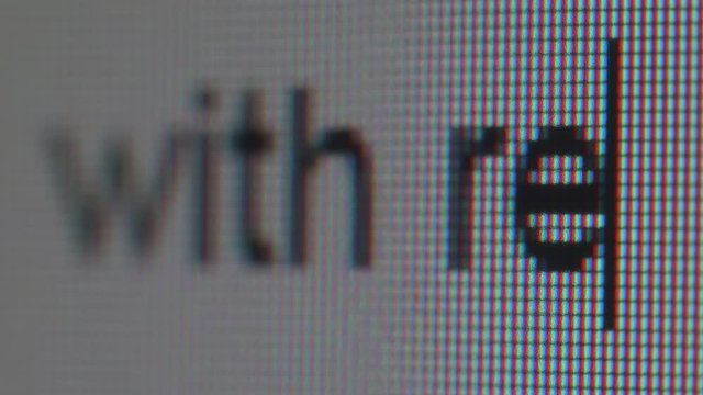 Close up view of typing phrase with respect. End of business letter.