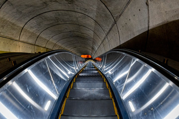 Underground Metro subway moving escalator in washington dc