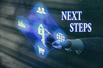 Conceptual hand writing showing Next Steps. Concept meaning something you do or plan after you ve...