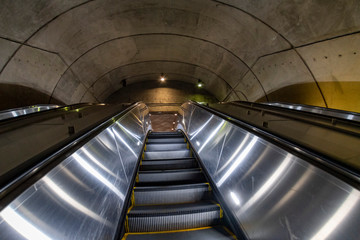 Underground Metro subway moving escalator in washington dc