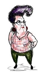 hand drawn fashion funny middle aged woman standing isolated on white