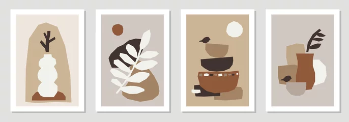 Satz minimaler Plakate mit abstrakter organischer Formenkomposition im trendigen zeitgenössischen Collage-Stil © C Design Studio