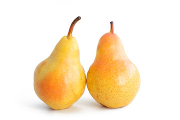 Group of ripe pears on a white background, close-up, isolated background