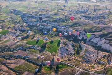 Flying balloons over Goreme, Cappadocia, Turkey