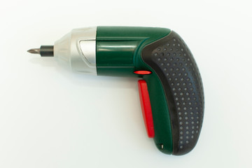portable electric drill or cordless electric screwdriver on white background