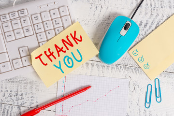 Conceptual hand writing showing Thank You. Concept meaning a polite expression used when...