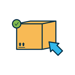 package box with check and web cursor icon, line and fill style