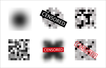Set of Pixel censored signs. Censor bar concept. Censorship rectangle. Art desing.