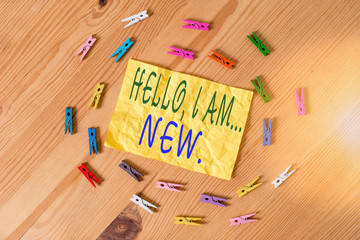 Writing note showing Hello I Am New. Business concept for used greeting or begin telephone...