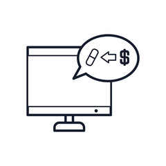 shopping online concept, computer with speech bubble with medical pills and money symbol, line style