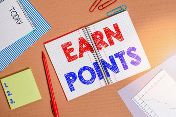 Word writing text Earn Points. Business photo showcasing collecting scores in order qualify to win...