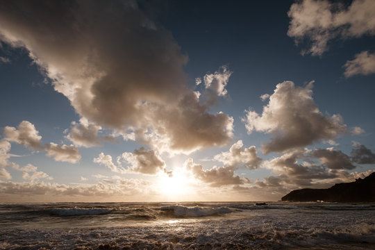 Sunset, clouds, beach and sea © sandrinodonnhauser