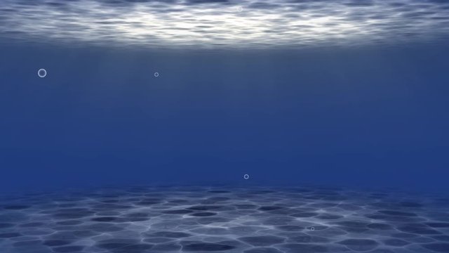 Sea bed digital rendered video with ocean floor and sun light rays