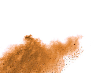 Set of dust powder splash clouds isolated on white background. sand explosion.