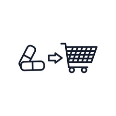 shopping online concept, medical pills and shopping cart icon, line style