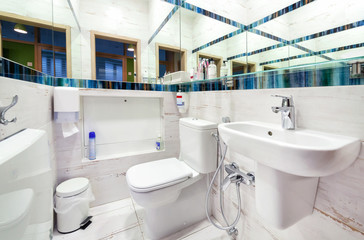 Interior of modern public restroom.