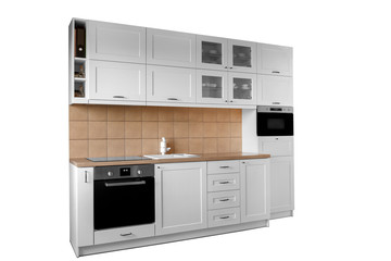 New modern white kitchen  interior isolated on white background