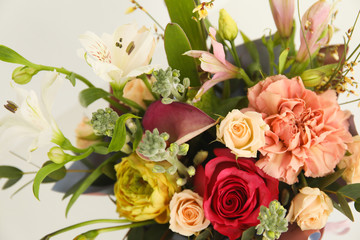 Beautiful flowers bouquet close up arrange for decoration in home