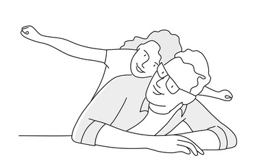 Father with daughter. Hand drawn vector illustration.