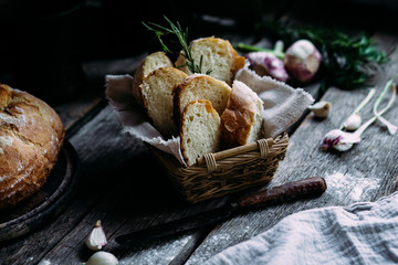 Wheat flour bread on the table