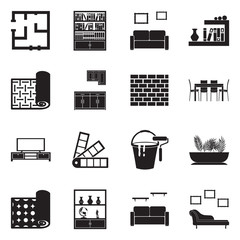 Interior Design Icons. Black Flat Design. Vector Illustration.