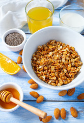 home made granola on wooden surface surface